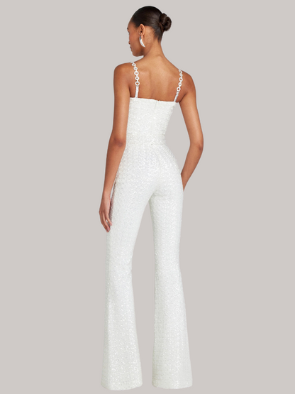 Elizabeth - Women’s Strapless Glitter Jumpsuit with Waist Belt