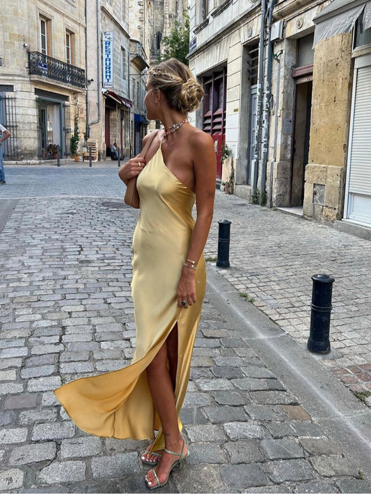 Celeste Moonlit Glam Satin Maxi Dress