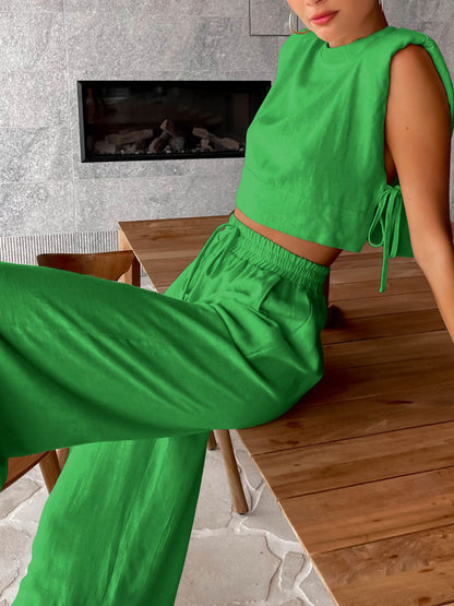 Lira Linen Wide-Leg Two-Piece Set