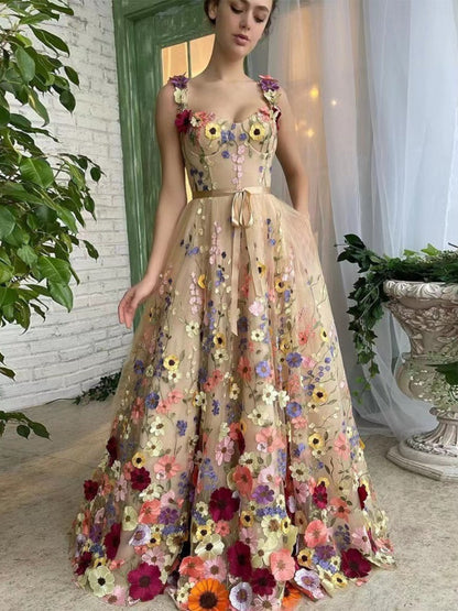Kaia Summer Maxi Dress with Flowers Abstract Print