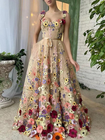 Kaia Summer Maxi Dress with Flowers Abstract Print