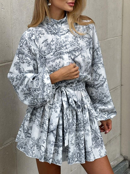 Sophia Ink Print Tie A-Line Dress