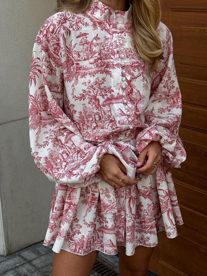 Sophia Ink Print Tie A-Line Dress