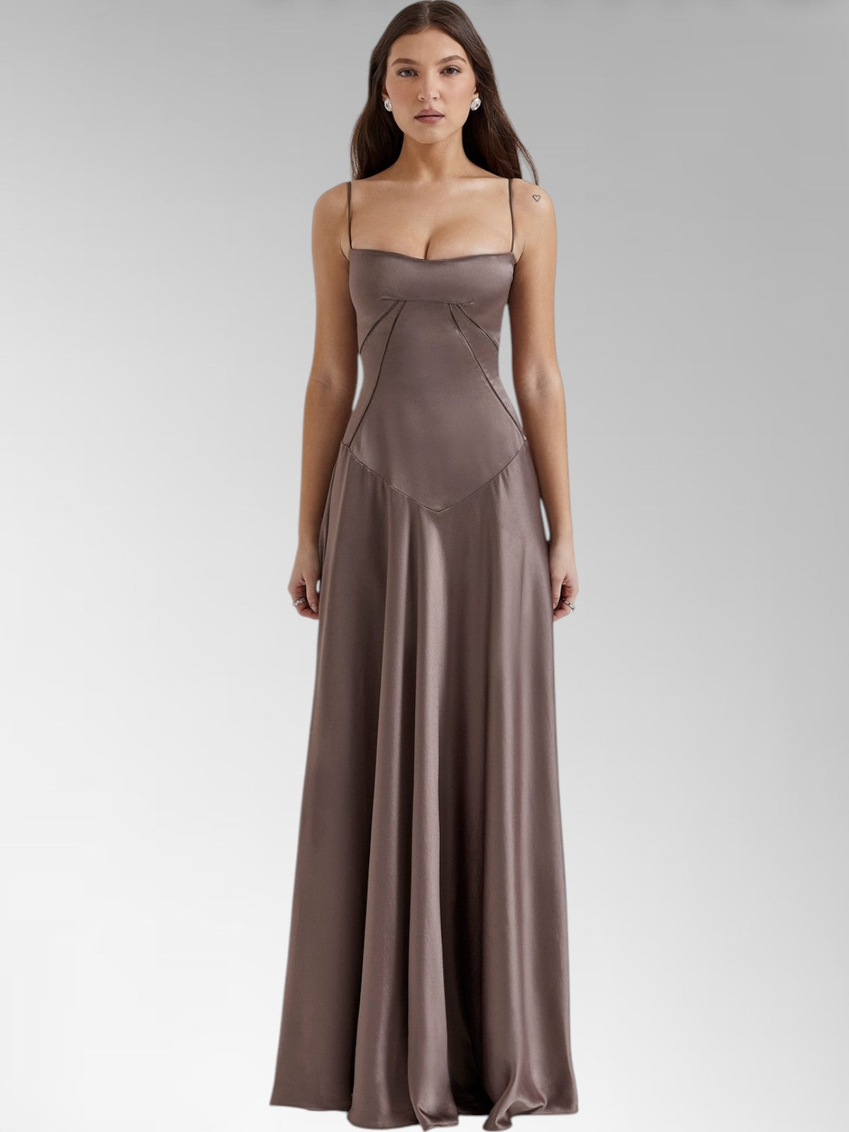 Anabel Black Satin Lace-Up Evening Gown