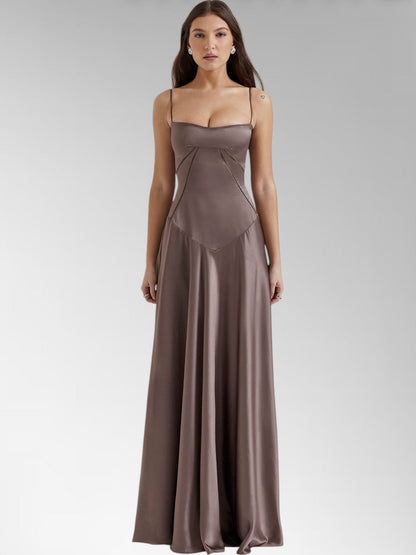 Anabel Black Satin Lace-Up Evening Gown
