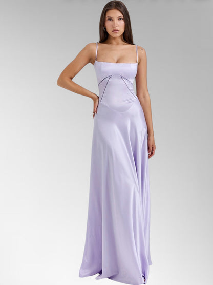 Anabel Black Satin Lace-Up Evening Gown