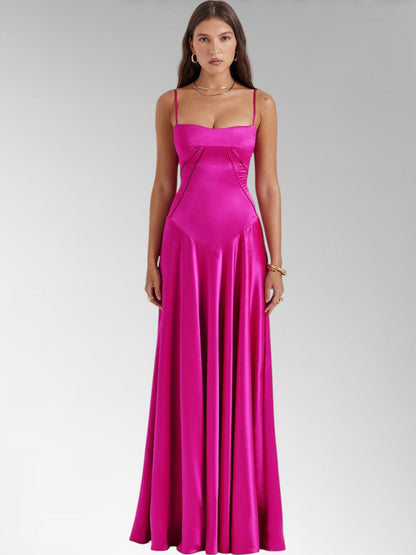Anabel Black Satin Lace-Up Evening Gown