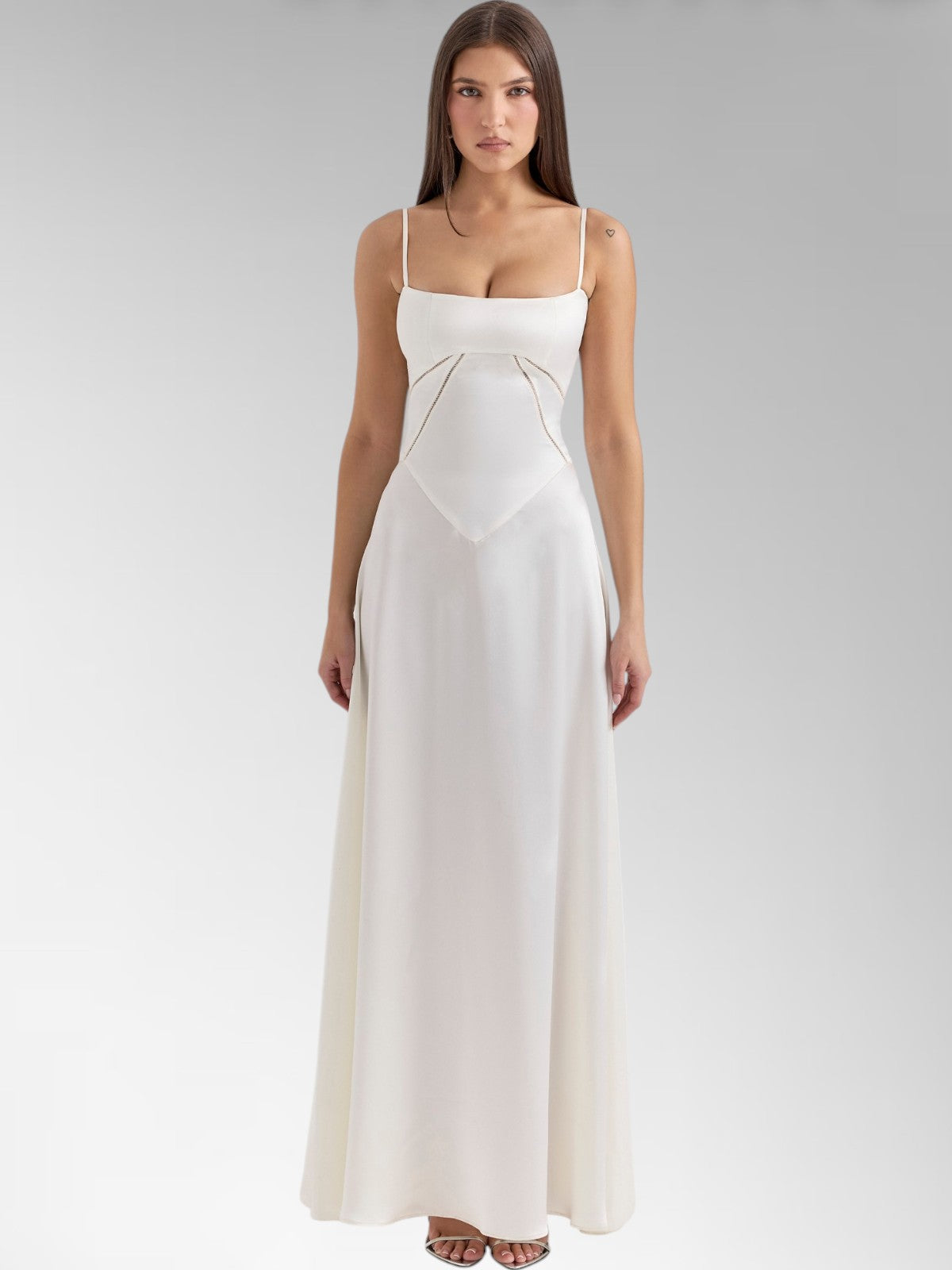 Anabel Black Satin Lace-Up Evening Gown