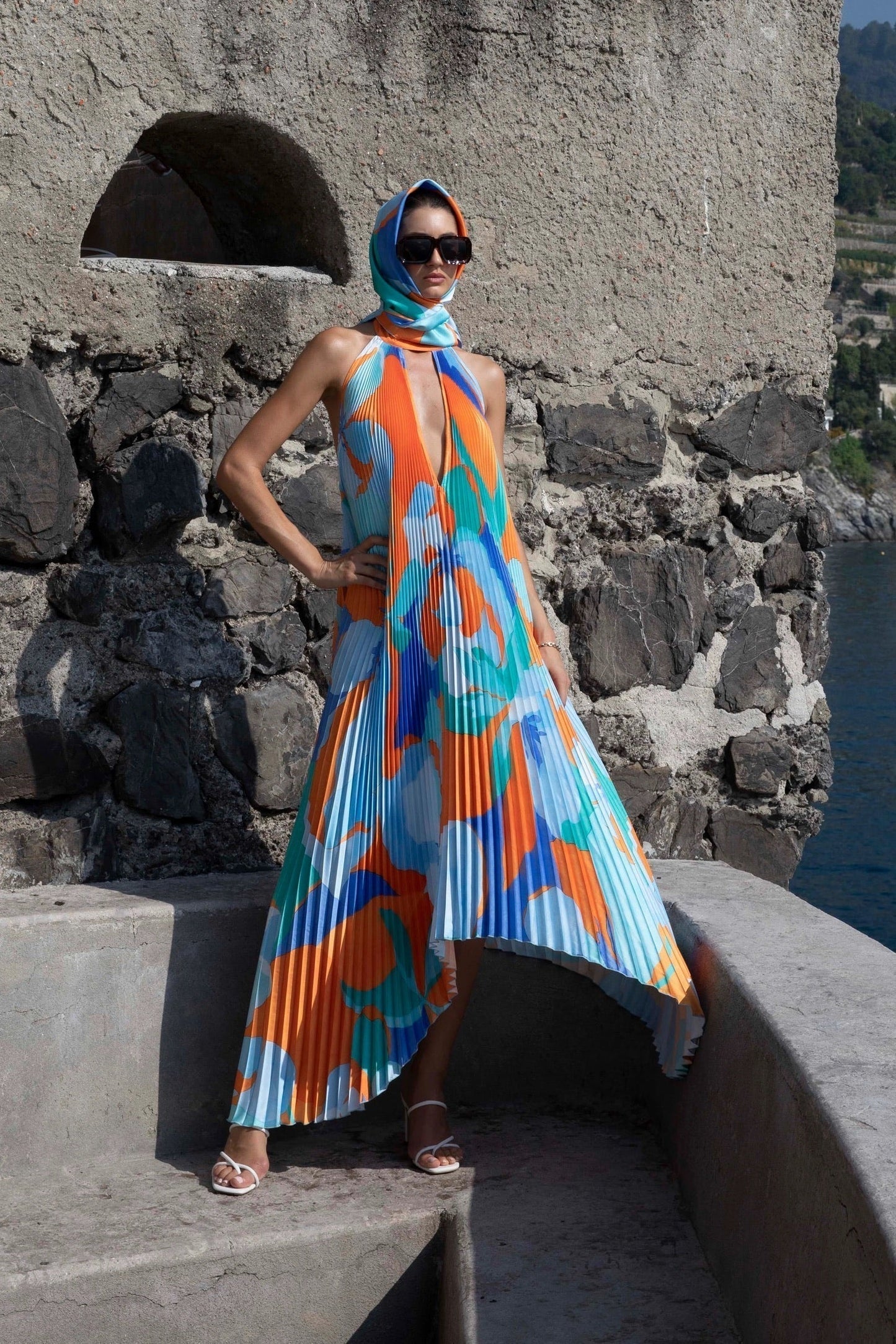 Isla – Elegant Halter Pleated Maxi Dress