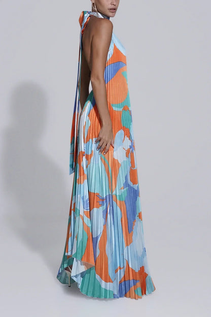 Isla – Elegant Halter Pleated Maxi Dress
