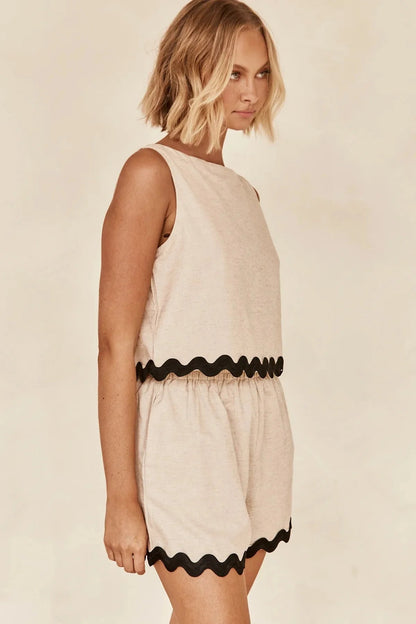 Avery - Women Coastal Breeze Scalloped Tank and Shorts Set
