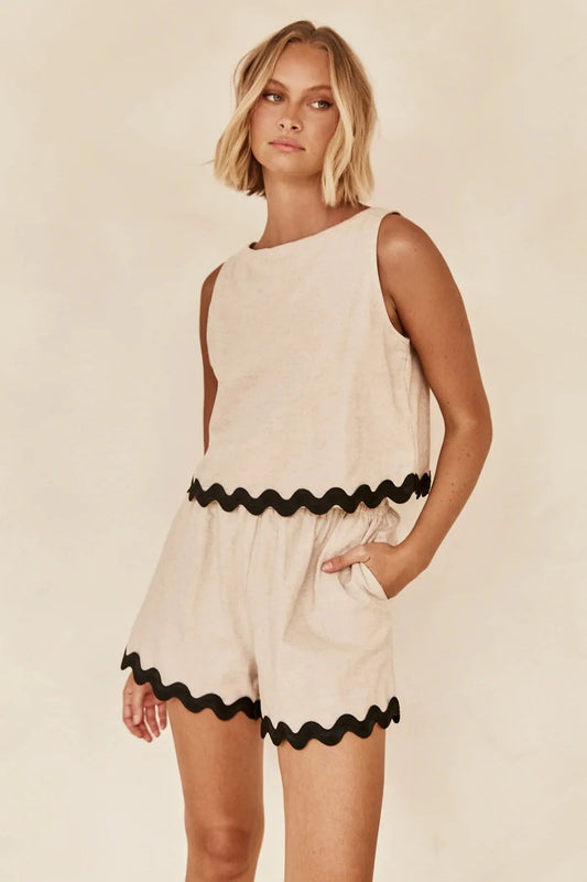 Avery - Women Coastal Breeze Scalloped Tank and Shorts Set