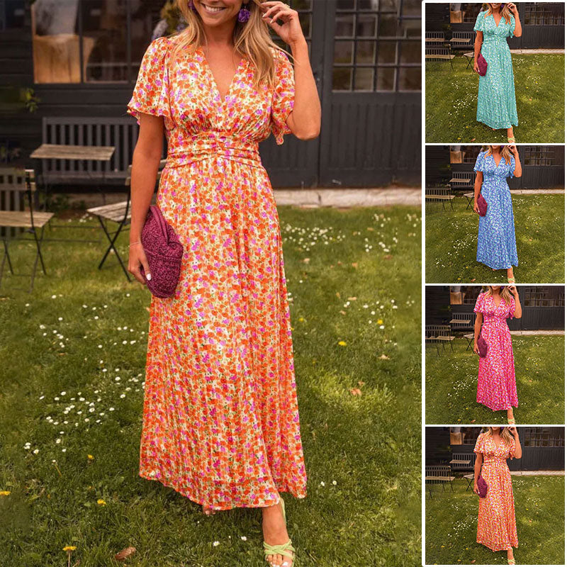 Alexa - Classic V-Neck Floral Print Dress