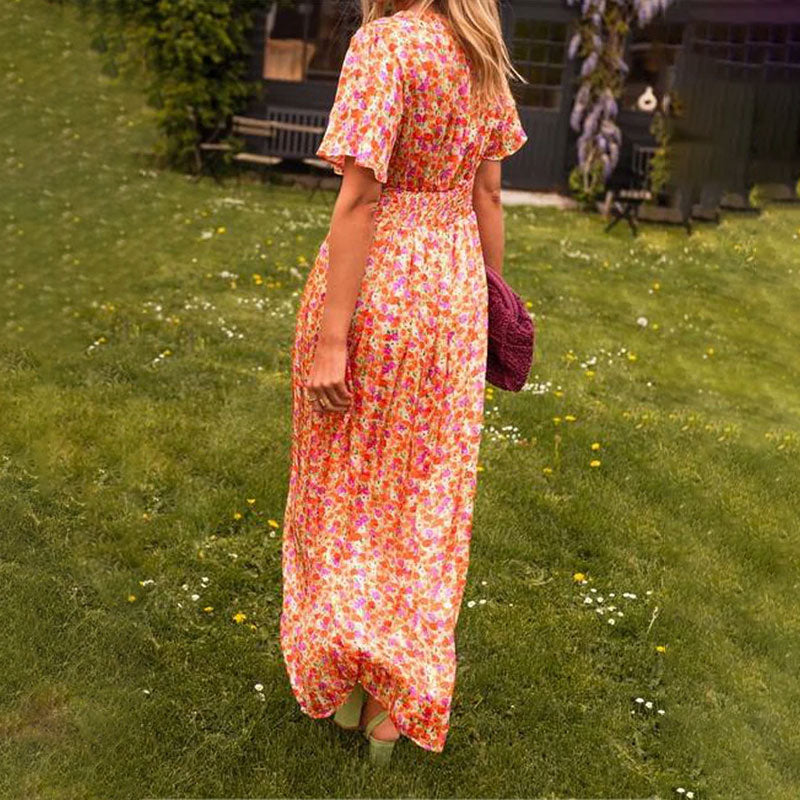 Alexa - Classic V-Neck Floral Print Dress